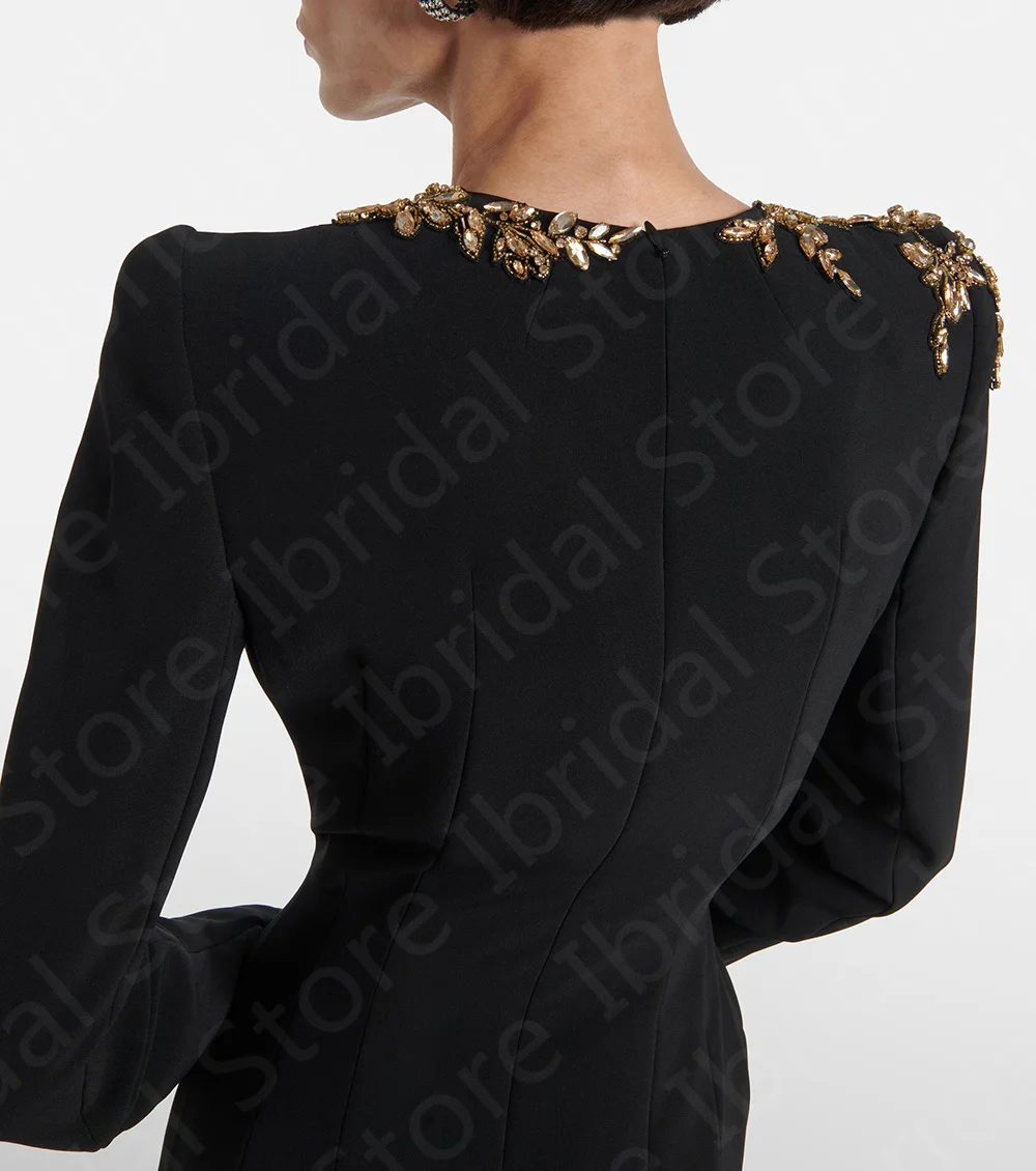 Vestidos modestos de sirena para madre, vestidos negros para madre de la novia, vestido de fiesta de boda con cuentas de cristal de manga larga,