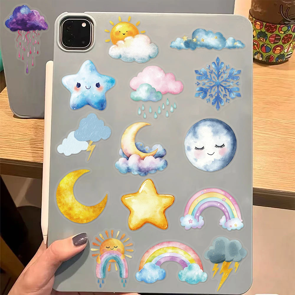 50PCS Creative Watercolor Weather Fun Transparent PET Sticker Set DIY Booklet Decoration Notebook Tablet Toy Stickers