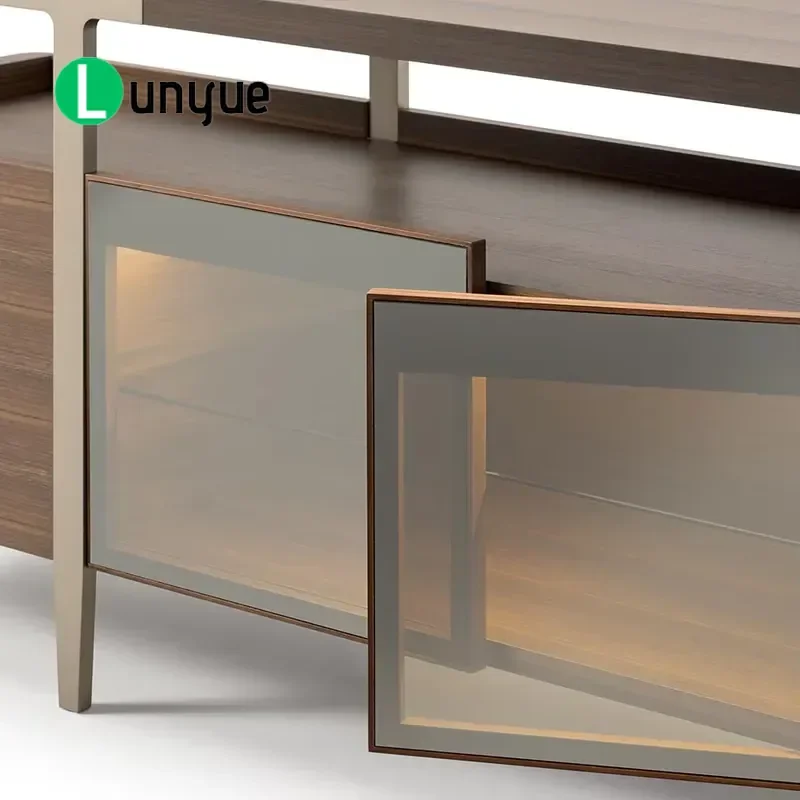 Italian Modern Simple Stainless Steel Low TV Stand Wood Living Room Furniture Minimalist Design Durable Storage Cabinet Home