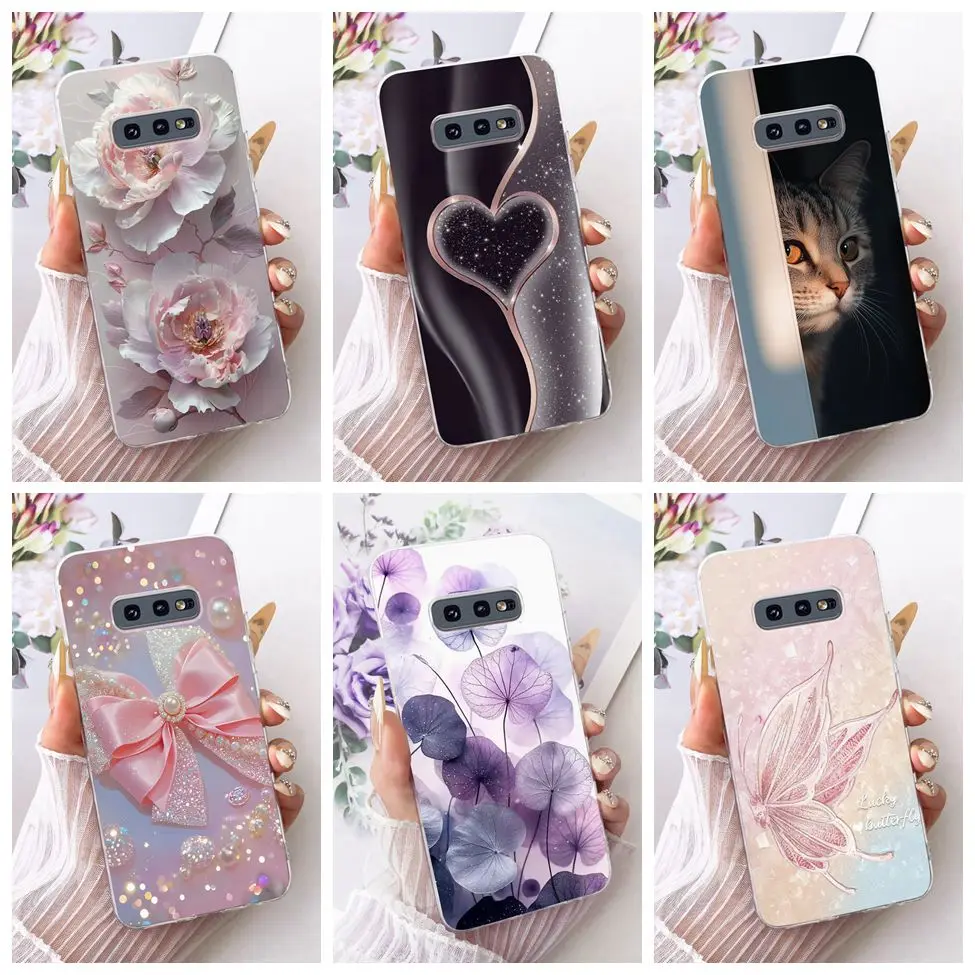 Clear For Samsung S10e Case Cute Cat Luxury Flowers Cool Painted Soft Cover For Samsung Galaxy S10e SM-G970F Phone Casing Funda