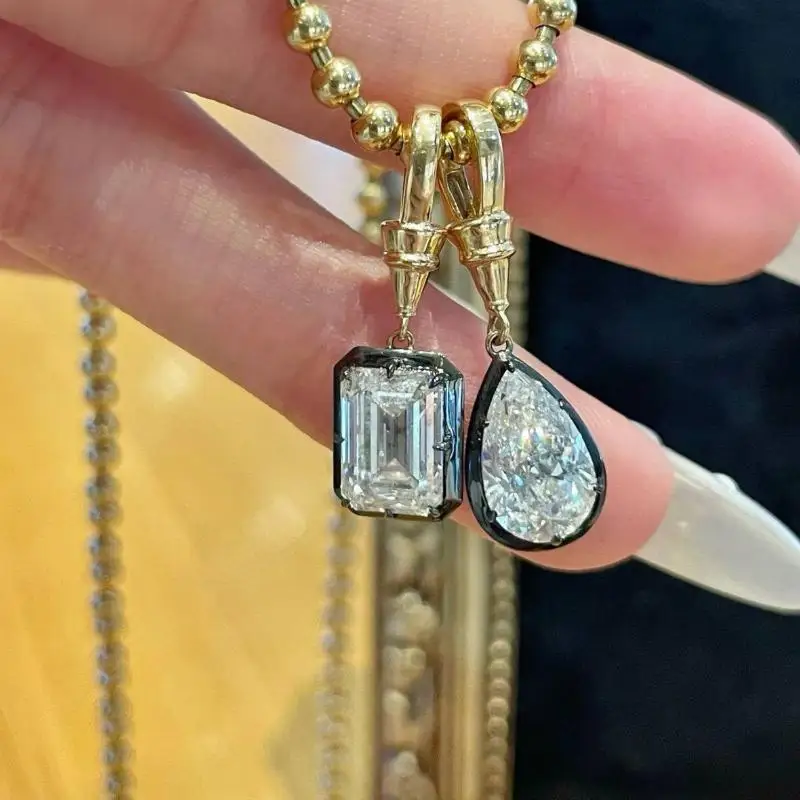 Damen-Halskette mit geometrischem weißem Zirkon-Anhänger, Perlenkette, goldfarben plattierter Edelstahl, einfacher Alltagsschmuck, Geschenk – Detail 12