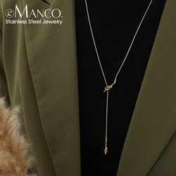 eManco Stainless Steel Y-shaped Collarbone Pendant Long Necklace Irregular Cross Knotted Snake Chain Holiday Gift