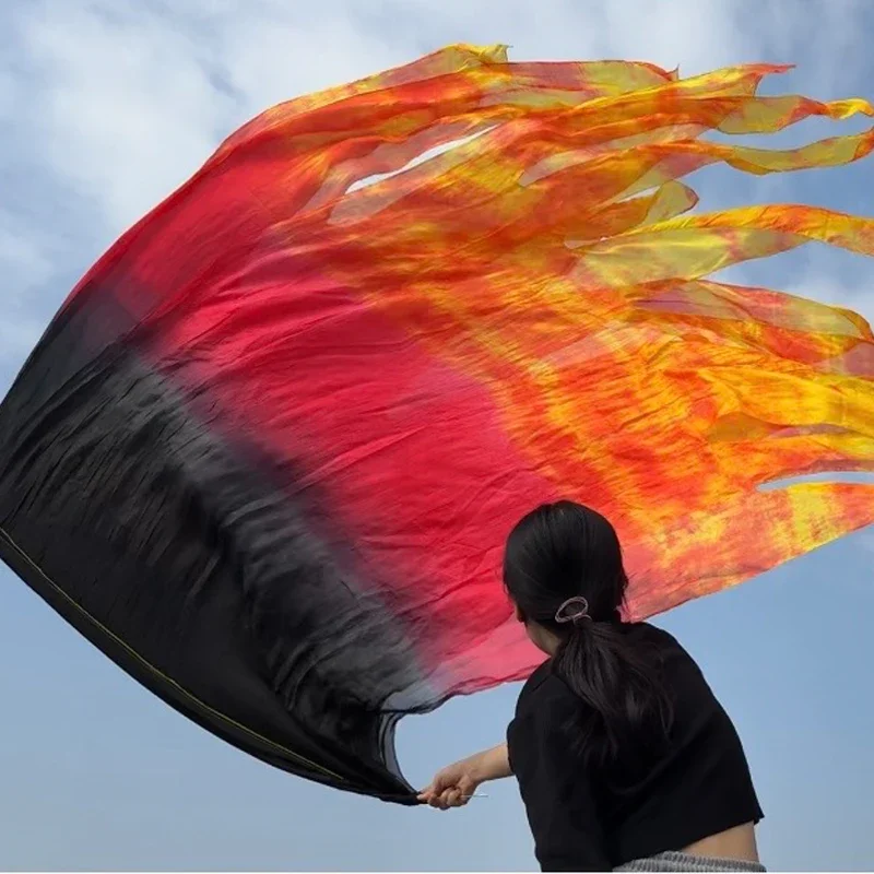 Pure Silk Praise Dance Flag 3 Layer Swallow Tail Rectangle With Rod Worship Streamer Stage Performance Billow Banner