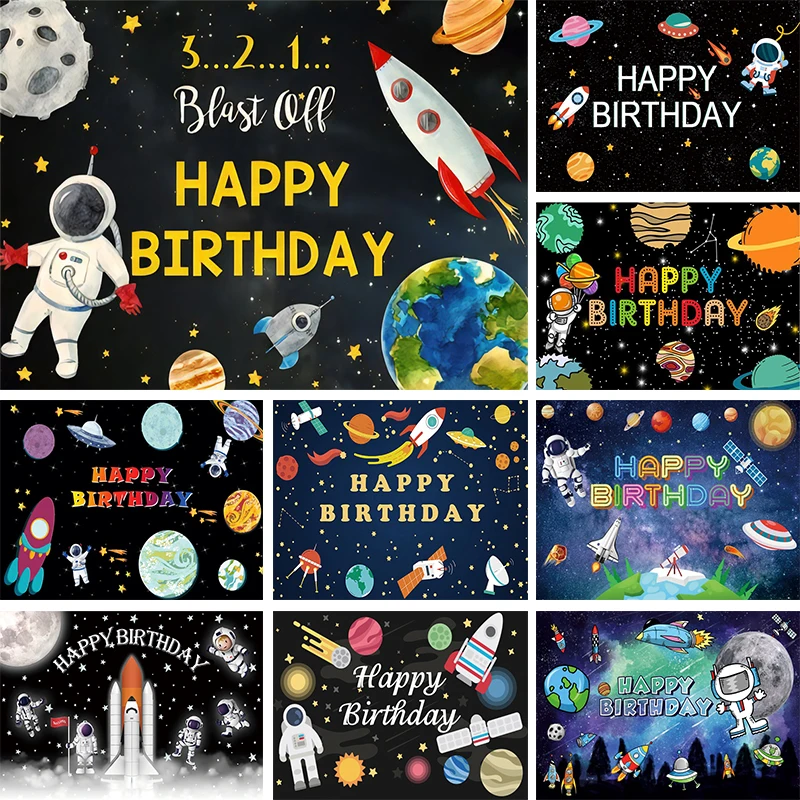 

Outer Space Party Decorations Backdrop First Birthday Photo Banner Boys Galaxy Universe Astronaut Cartoon Background Photography