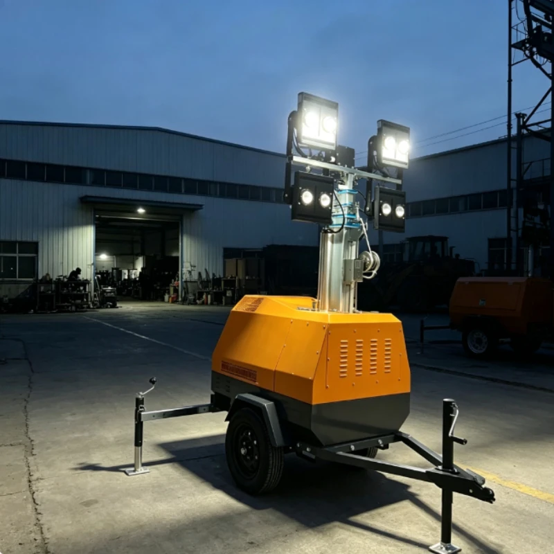 Mobile Lighting Tower Wheeled Base 7m Lift Mast Multi Angle Illumination For Temporary Construction Site Lighting