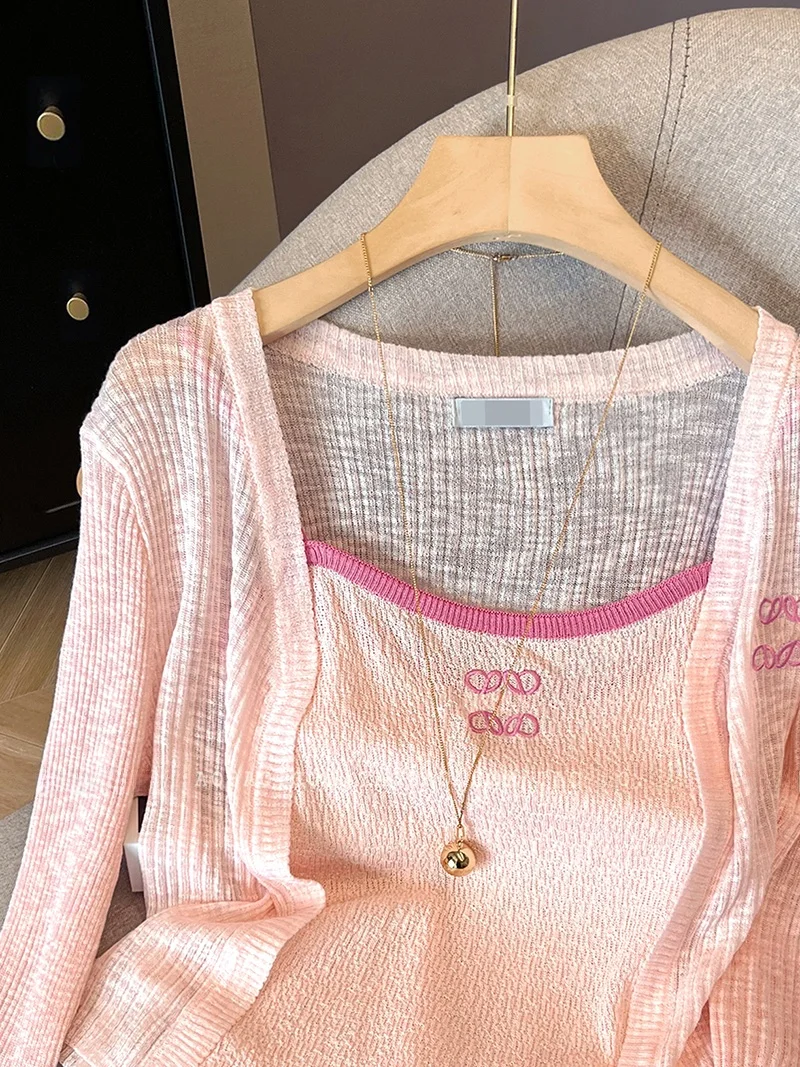 

Sweet Girl Summer 2025 New Ice Silk Long Sve Coat Женская футболка с внутренним ремешком ort Sve round Ne Regular Length ...