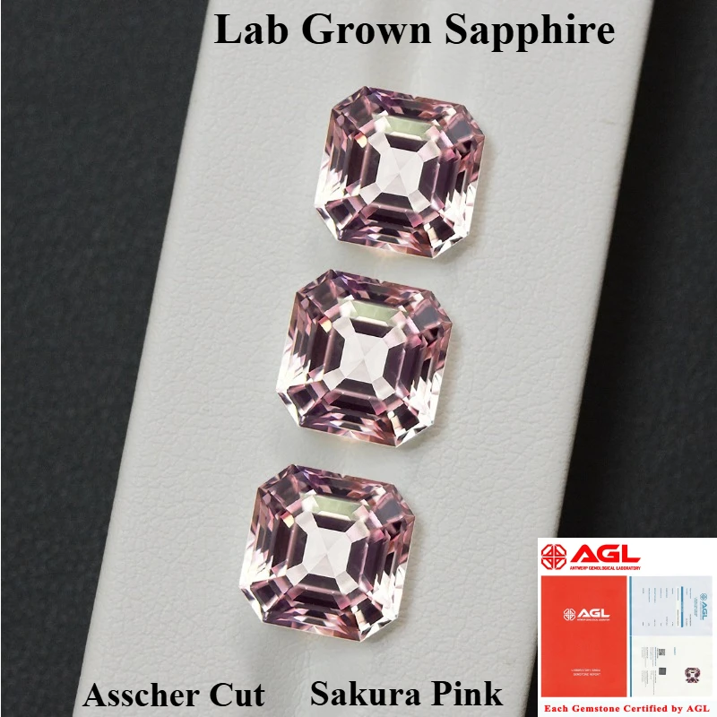 

Лидер продаж, выращенный в лаборатории сапфир, огранка Asscher, Сакура, розовый, несколько размеров, высокое качество для изготовления ювелирных изделий своими руками, выборный сертификат AGL