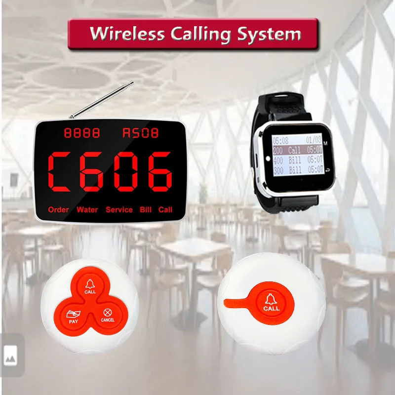 

QWICALL Wireless Calling System 10 Waterproof Call Button 1 Display Receiver 2 Vibration Waiter Watch Pager for Restaurant