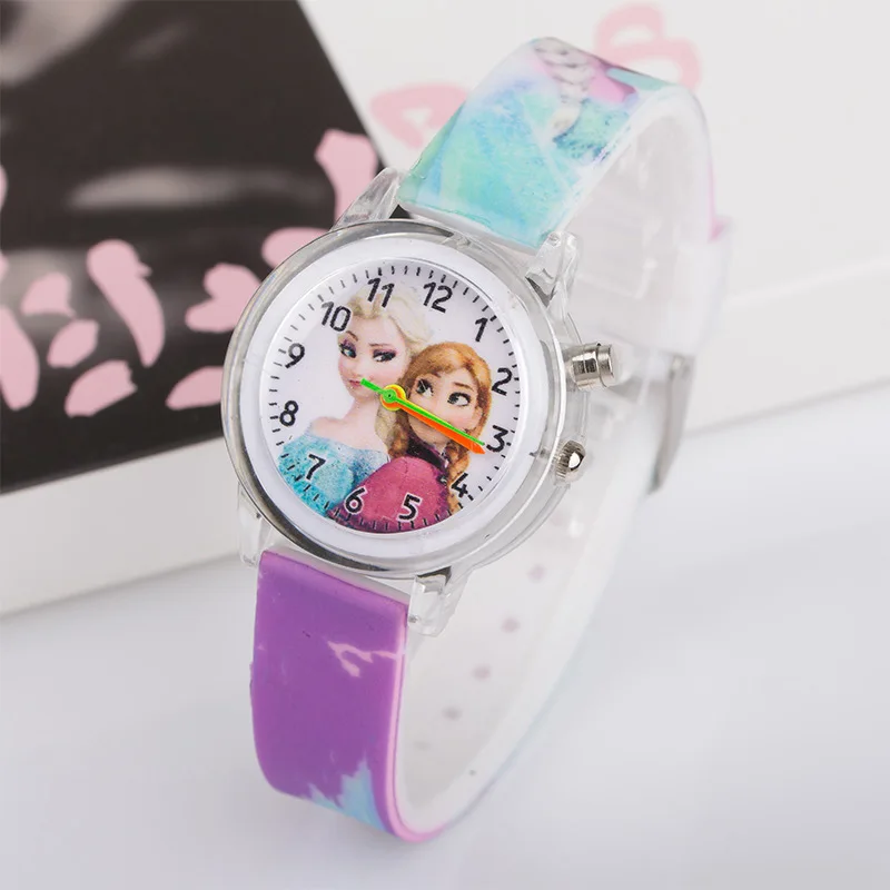 Montre princesse Elsa pour enfants, montre-bracelet, source de lumière colorée, cadeau de fête pour dames