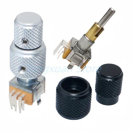 Imagen 2 del producto Codificador de eje doble EC11EBB24C03 EC110701N2B con interruptor de botón, mango de 30 posiciones, tapas de aleación de aluminio de 25mm, 1 ud.