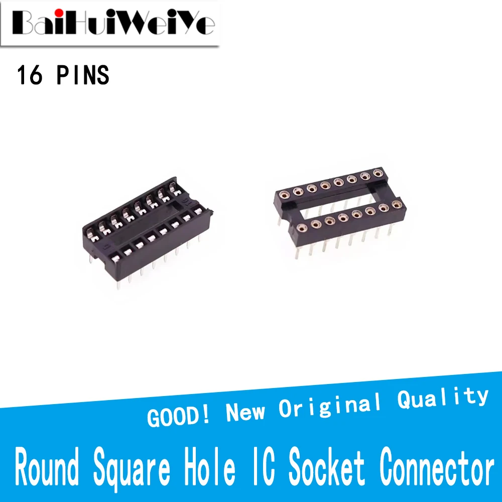 

10PCS/LOT DIP-16 Round Hole Square Hole 16 Pins 2.54MM DIP DIP16 IC Sockets Adaptor Solder Type IC Connector