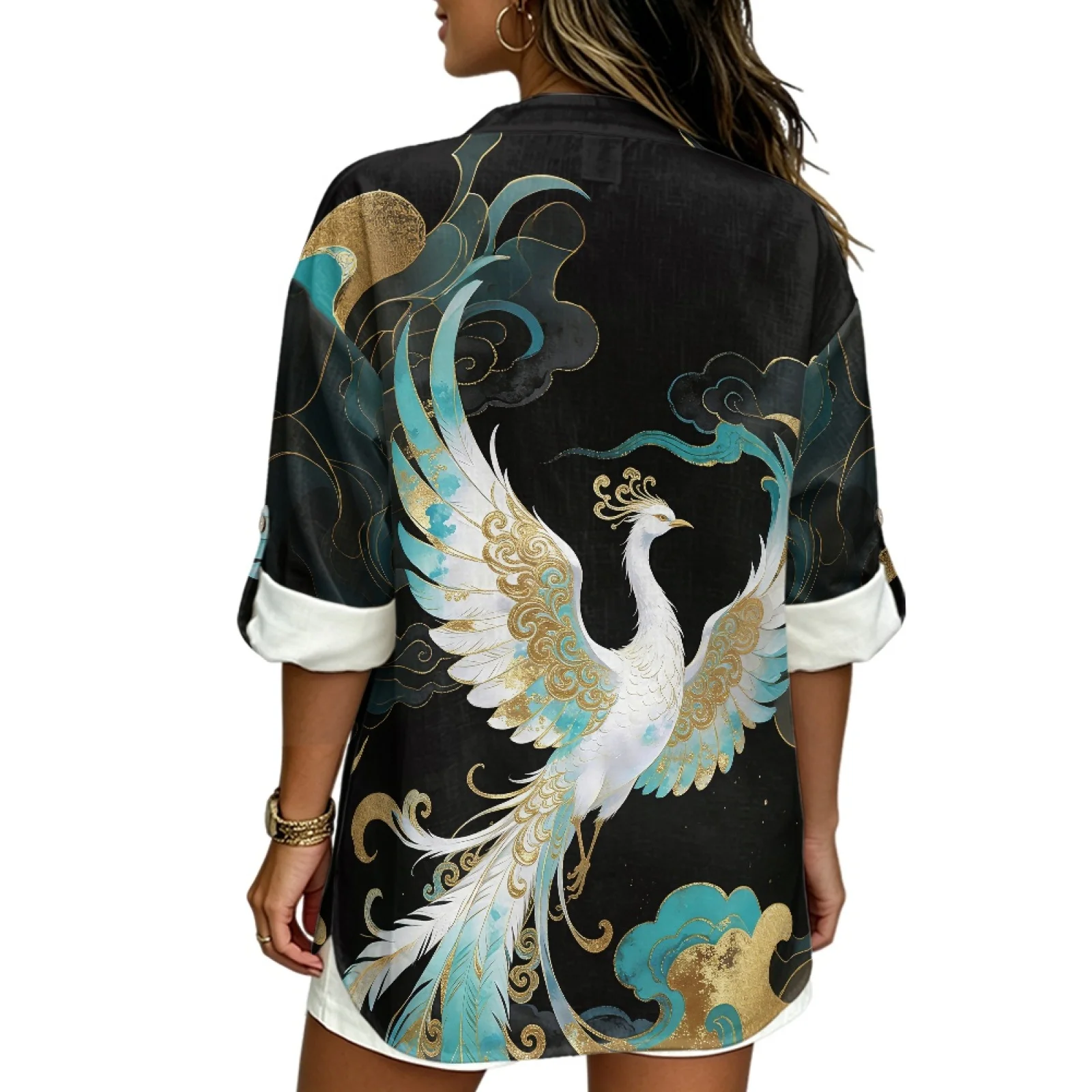 PENSTROLL Golden Phoenix Linen Style Tunic Top Tunic Tops for Women Stylish Women's V Neck Tops