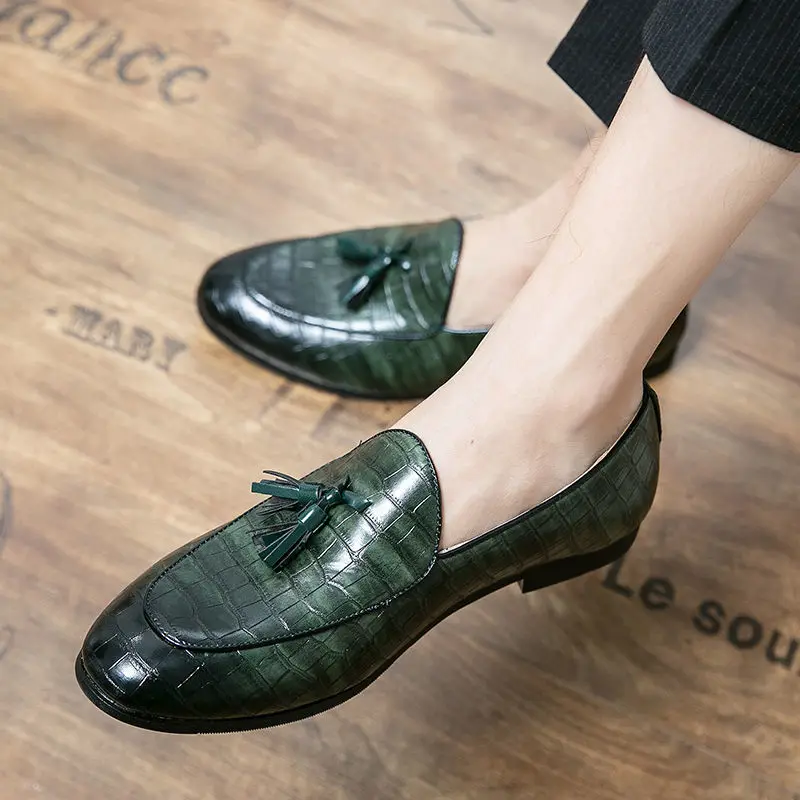 Luxury Mens Tassel Loafer Leather Dress Shoes Crocodile Prints Casual Business Slip-On Wedding Party Dress Shoes for Men B332