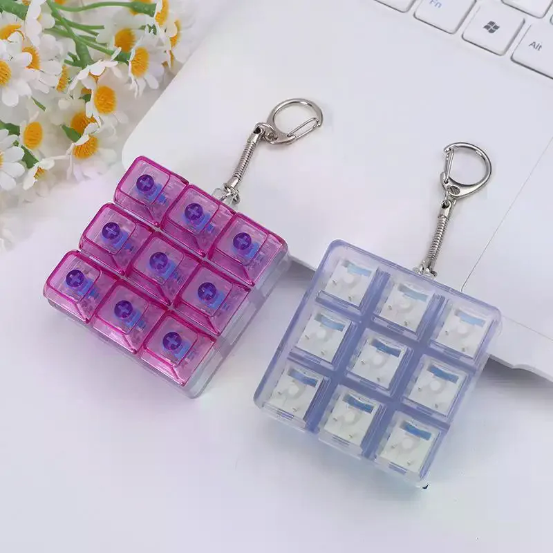 Mini Fidget Keyboard Keychain Colorful Transparent Clickable Buttons For Stress Relief Office School Daily Use