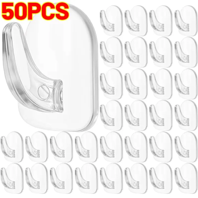 10-200pcs Transparent Hooks Mini Self Adhesive Wall Hooks Heavy Duty Sticky Hangers Multi Purpose Home Kitchen Bathroom Storage