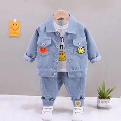 Spring Autumn Baby Boy Clothes 1 to 5 Years Turn-down Collar Corduroy Cardigan Jackets Outwear + T-shirts + Pants 3 PCS Outfits