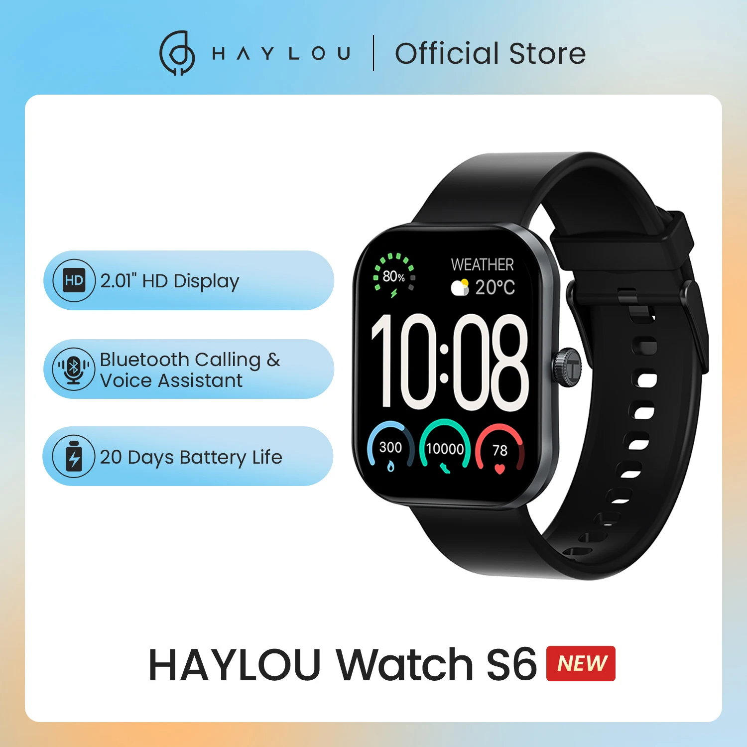 

HAYLOU Watch S6 Smartwatch 2.01" HD Display Smart Watch Bluetooth Voice Callings IP68 Waterproof Fitness Tracking Smartwatch