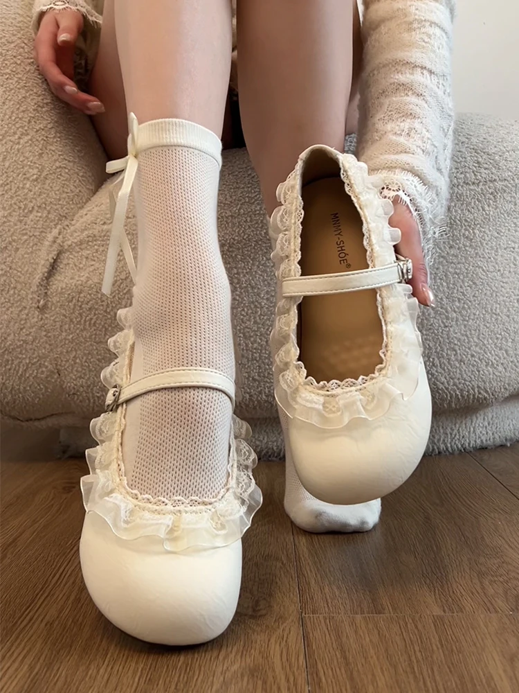 

Lace Trim Mary Jane Single Shoes Women's Thick Bottom Heightening Sweet Spring Autumn Fashion Match Skirts Versatile Little L...