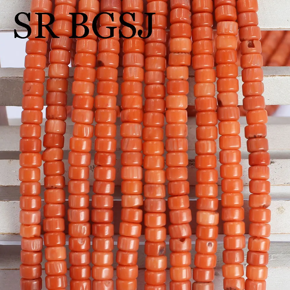 4x5mm 15inch Rondelle Vintage Orange Natural Sea Bamboo Coral Gems Jewelry diy Drum Beads