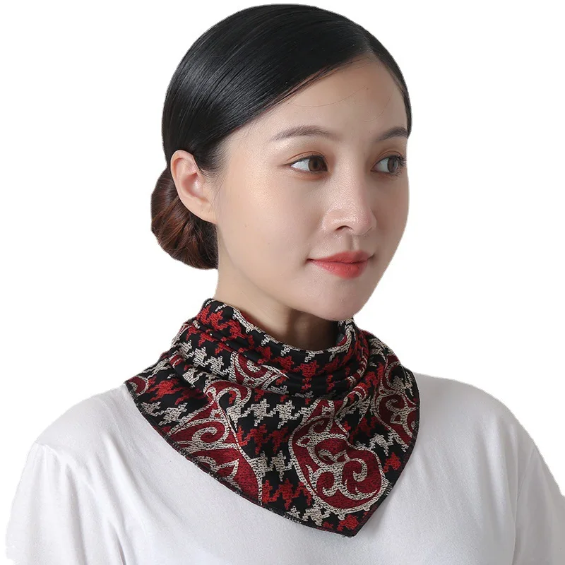 Women Fashion Protect Cervical Spine Button Bib Floral Print Triangle Headkerchief Summer Lady Fake Collar Neck Guard Silk Scarf