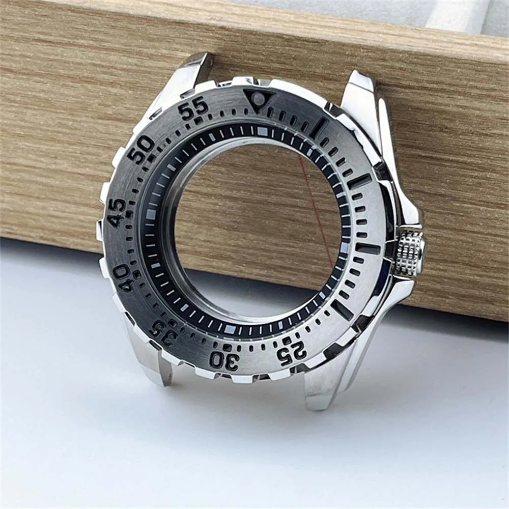 44mm Watch Case for NH35 NH36 NH34 Mechanical Movement 316L Stainless Steel Mineral Glass Shell Diving Watch Accessory