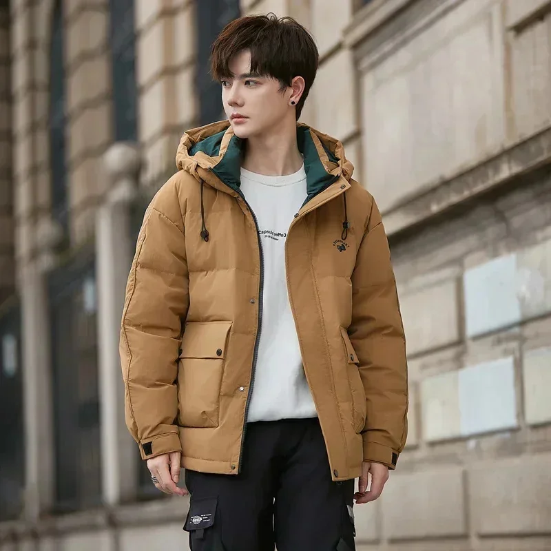 COZOK men's new winter hooded down jacket white duck simple warm all-match solid color coat clothes