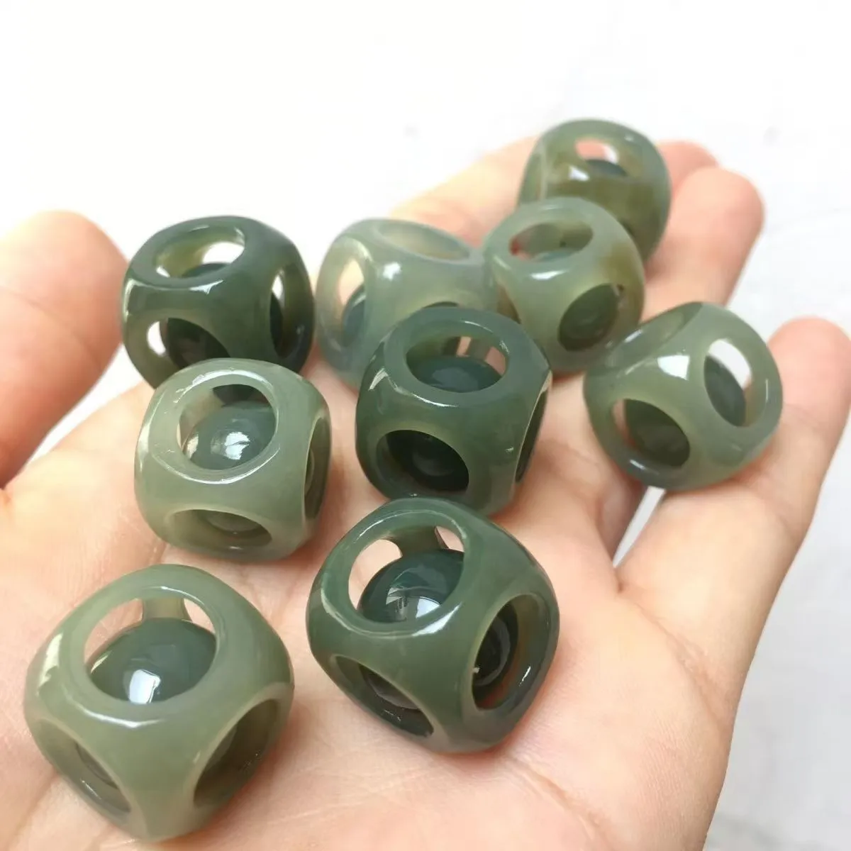 

Genuine China Nephrite Stone Hetian Jade Round Edge Square Hollow Beads For Jewelry Making Diy Bracelet Necklace Accessories