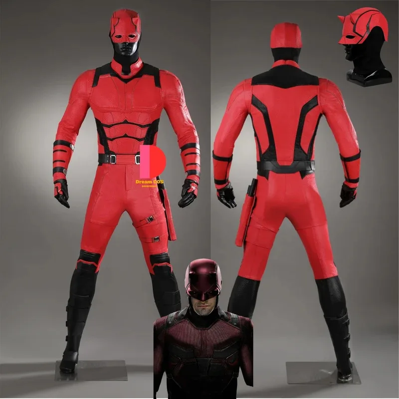 

Movie Daredevil Matt Murdock Cosplay Costume Film Anime Role Play Red PU Leather Jumpsuits for Men Halloween Party Love Live Set