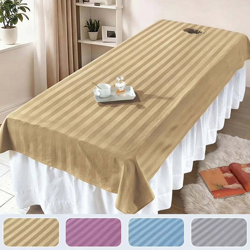 

New 1PC Pure Cotton Beauty Salon Bed Sheet Soft Breathable Reusable Beauty Massage Table Set Bed Sheet Solid Color Simple Stripe