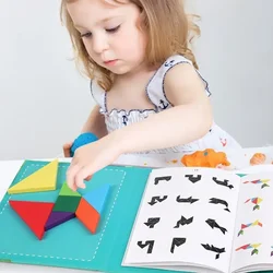 Puzzle Tangram magnétique en bois pour enfants, livre de jouets pour enfants, bébé, enfant, portable, Montessori, apprentissage de l'intelligence