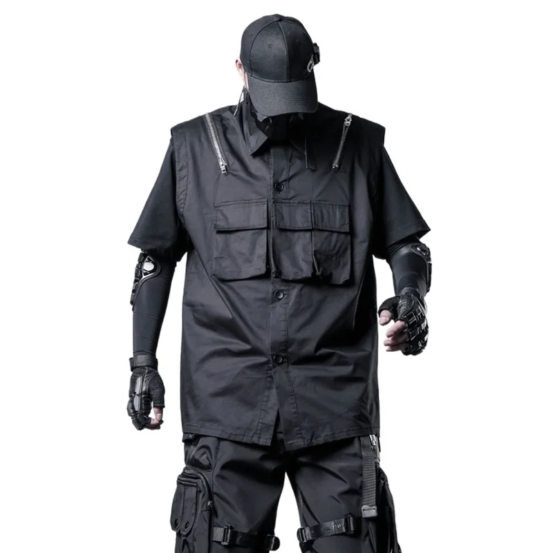 Men's Fashion Techwear Vests High Street Tactical Vests With Pockets And Zippers Cleanfit Sleeveless Tops