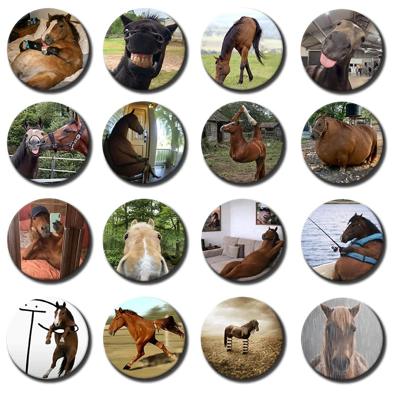 Image of 58mm Lustiger Pferde-Meme-Anstecker, Tier-Memes Broschen, Abzeichen, Taschen-Deko, Spaß-Accessoires, Geschenke für Freunde, 1 Stück
