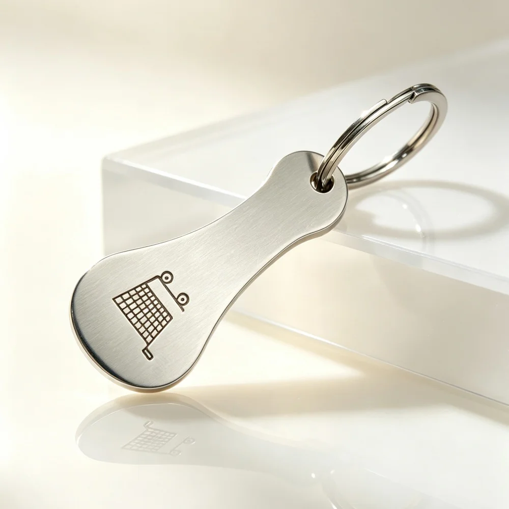 Shopping Cart Token Keychain Stainless Steel Trolley Release Coin Key Ring Engraved Shopping Cart Pattern Portable Supermarket S