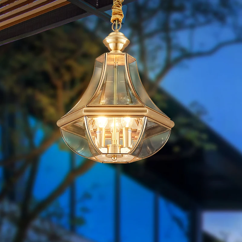 All-copper outdoor chandelier, gate, aisle, foyer, balcony, super bright garden light, outdoor waterproof pavilion, sun room lam