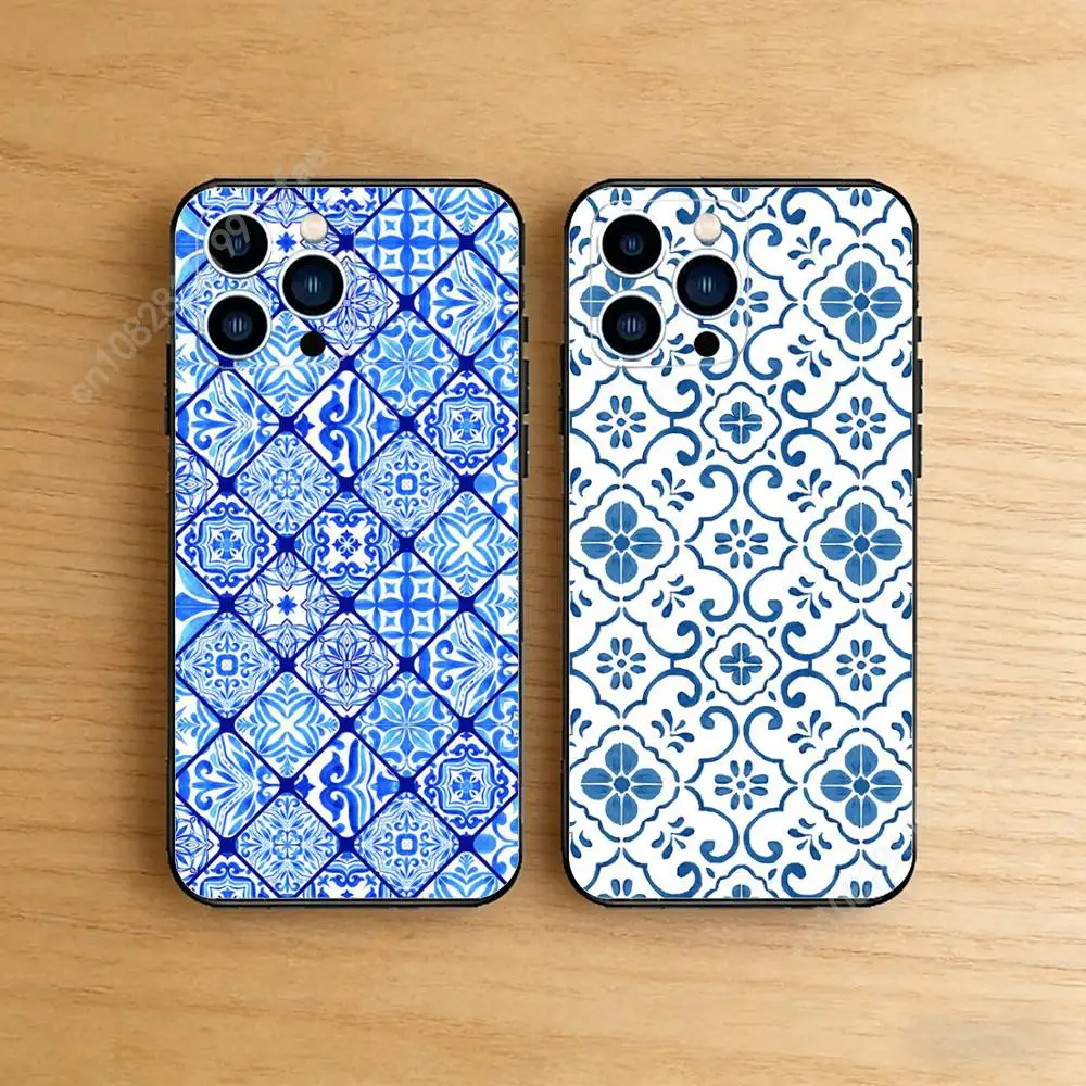 

Portuguese Glazed Tiles Pattern Phone Case for iPhone 17 16 Pro Plus Air 15 14 Max Mini 12 11 Soft Shockproof Cover
