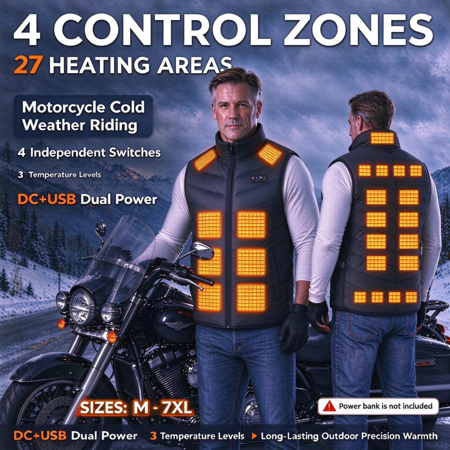 バイク用ヒートベスト、USB接続式電気ヒーター内蔵ベスト、男 - Motorcycle Jacket Thermal Liner のレビューと価格