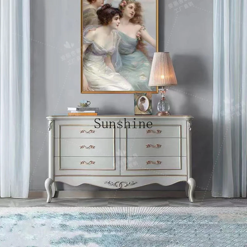 

French retro solid wood simple carved storage decorative cabinet