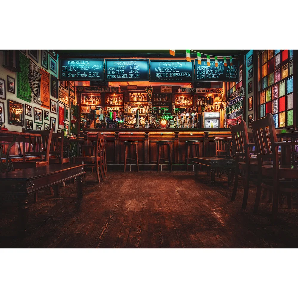 50s 70s Vintage European Bar Club Interior Photography Backdrop Irish Pub Cafe Restaurant Background Birthday Party Decoration