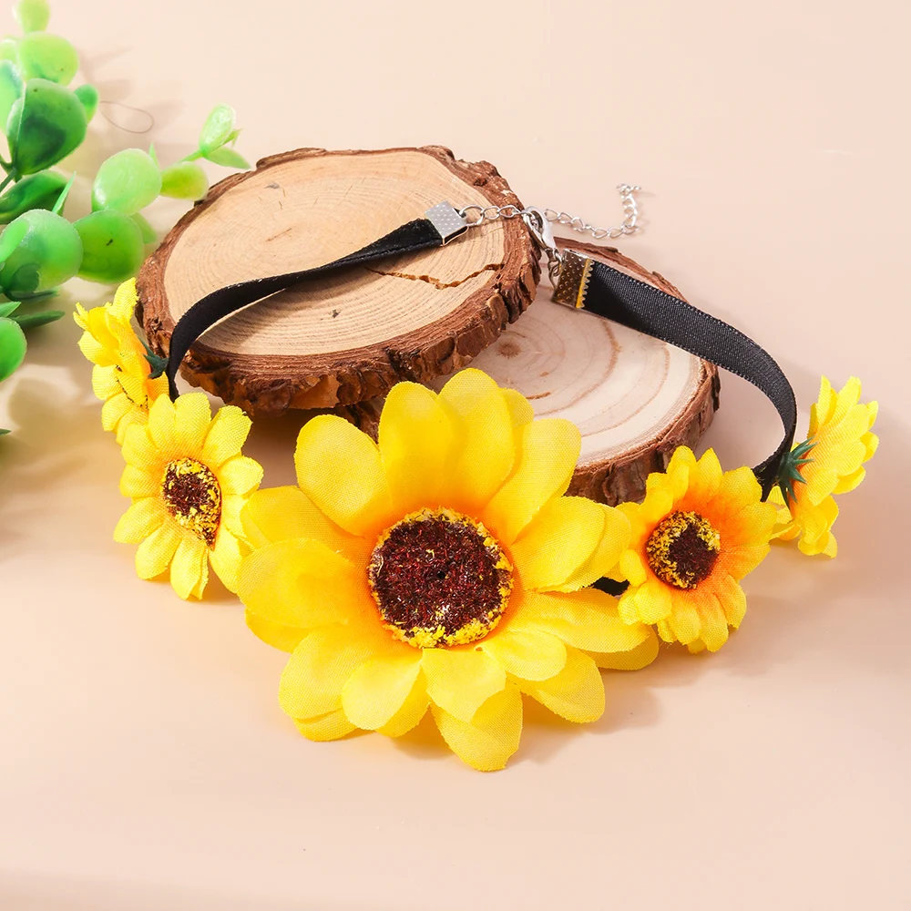 Modische Sonnenblumen-Spitzen-Choker-Halskette für Frauen und Mädchen, Party, Festival, Schmuck, Geschenke – Detail 3