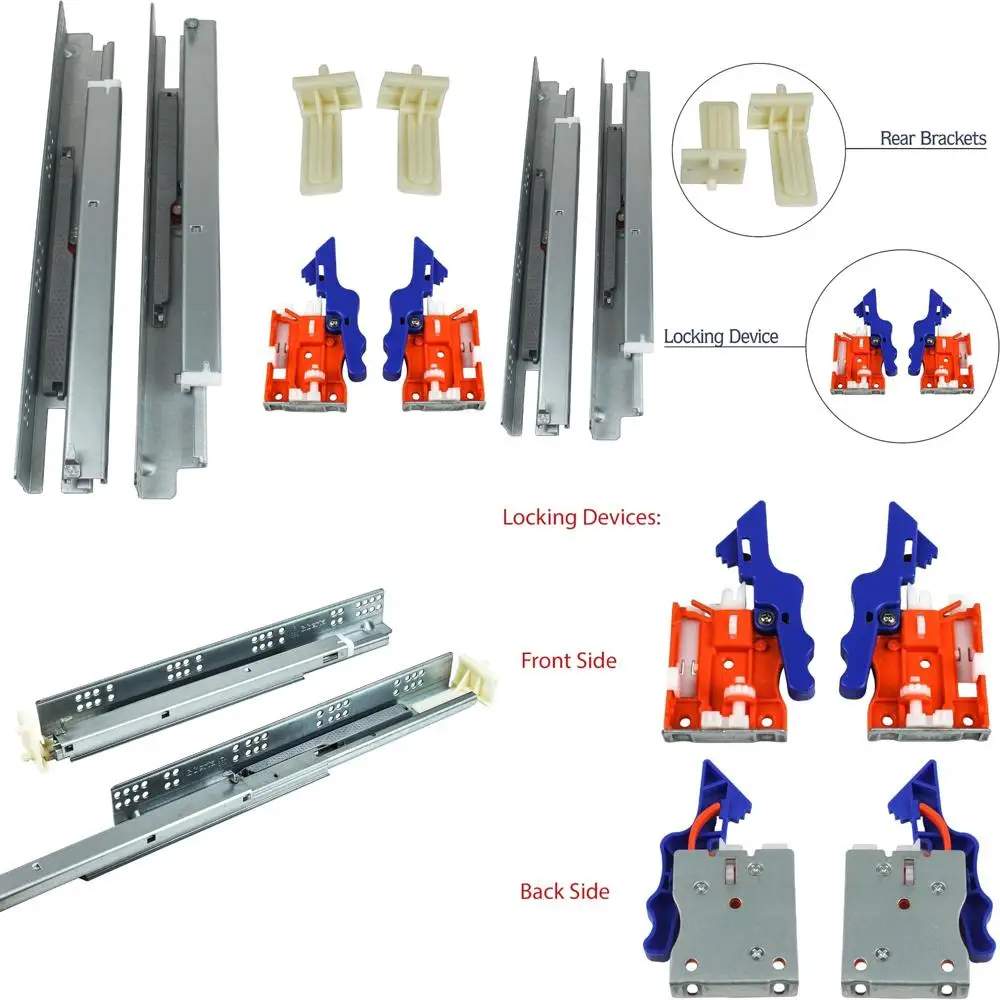 

Направляющие для выдвижных ящиков с мягким закрыванием, емкость 21 100 фунтов с запирающим механизмом, пластиковая задняя часть - сверхмощный кухонный шкаф, жесткий