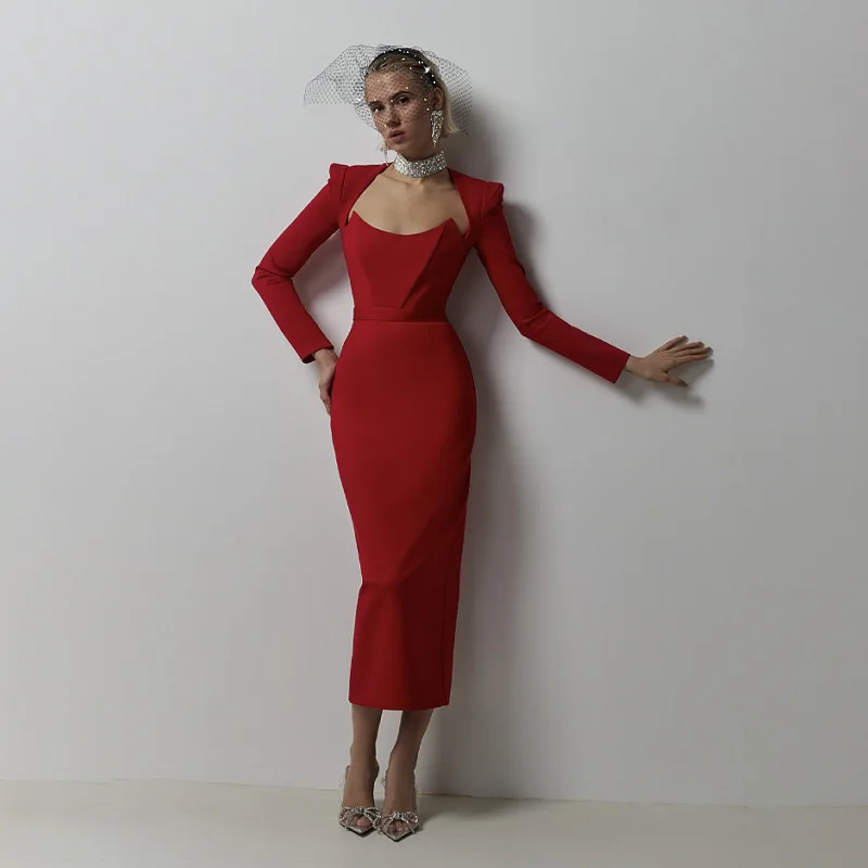 ชุดราตรีทรงเข้ารูป H7 ดีไซน์ทันสมัย คอวีลึก เอวต่ำ ผลิตจากเส้นใยไตรอะซิเตท 100% เหมาะสำหรับงานพิธีสำหรับผู้ใหญ่