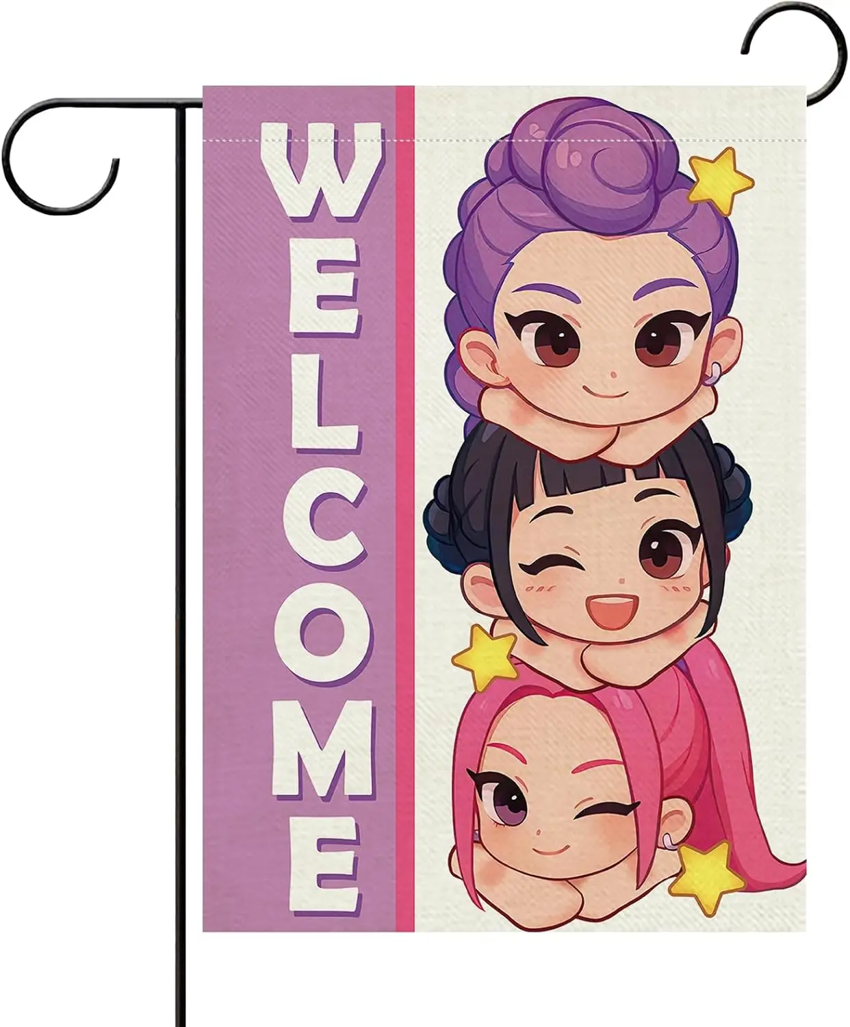 Welcome Girls Group Decorative Garden Flag, Cute Kids Teens Small Yard Lawn Outdoor Decor, Burlap Home Outside Decoration Do MMZ