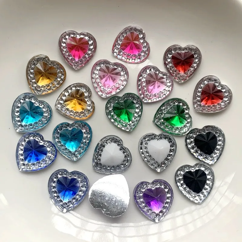 12 mm lucido resina strass bicolore a forma di cuore strass giardino artigianato a forma di cuore scrapbook accessori fai da te 80 pz/lotto