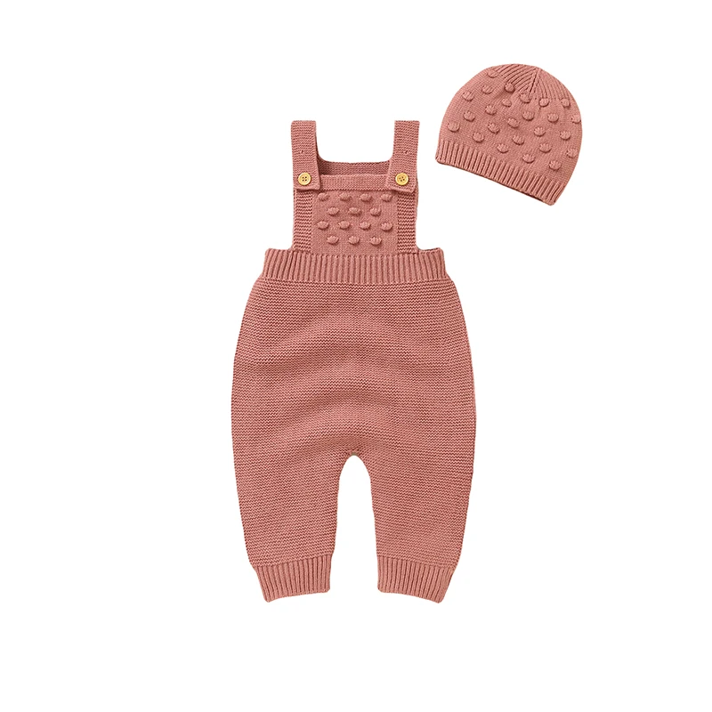 Baby Rompers Clothes Solid Sleeveless Knitted Newborn Boys Girls Jumpsuits Hats Outfits Sets Toddler Infant Playsuits 0-18m Wear