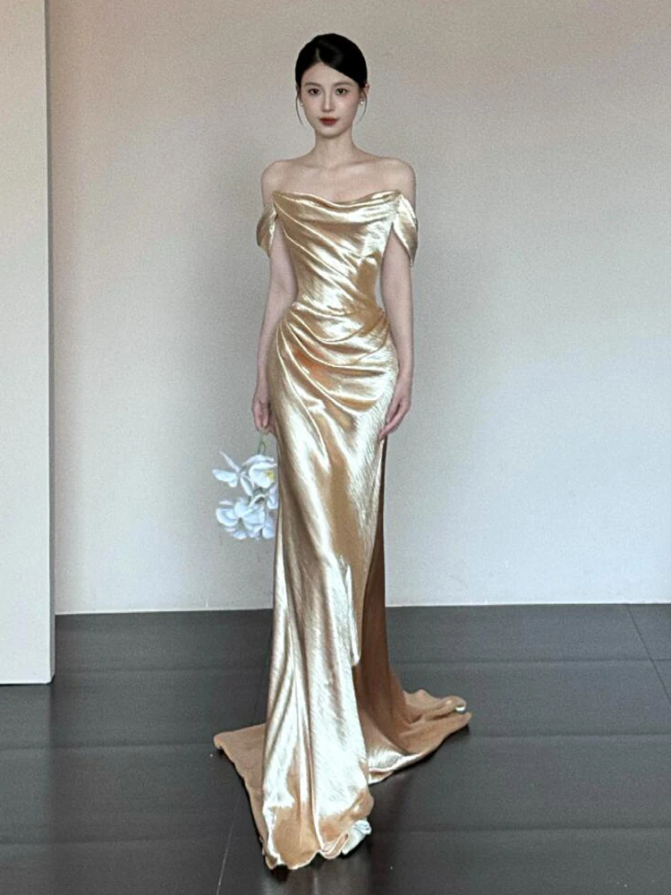 

Золотистый халат цвета шампань для женщин, платье для невесты, вечернее платье для помолвки, красивое платье для студенток на день рождения, для церемоний и торжеств