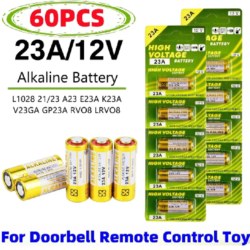 60 قطعة A23 23A 12V بطارية قلوية 23GA A23S E23A EL12 MN21 V23GA GP23A MS21 LRV08 لجرس الباب التحكم عن بعد لعبة كهربائية