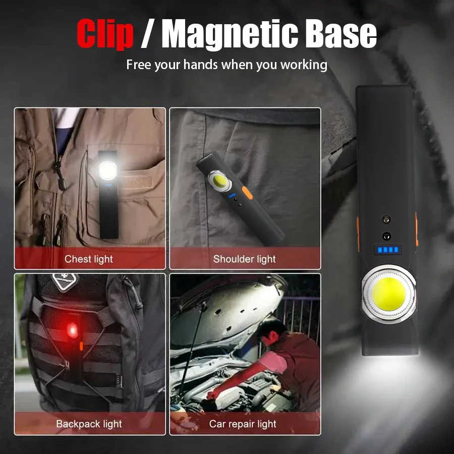 Multi-functional Portable Flashlight USB Rechargeable Work Light with Magnetic Outdoor Strong Dual Light Source Emergency Lamp