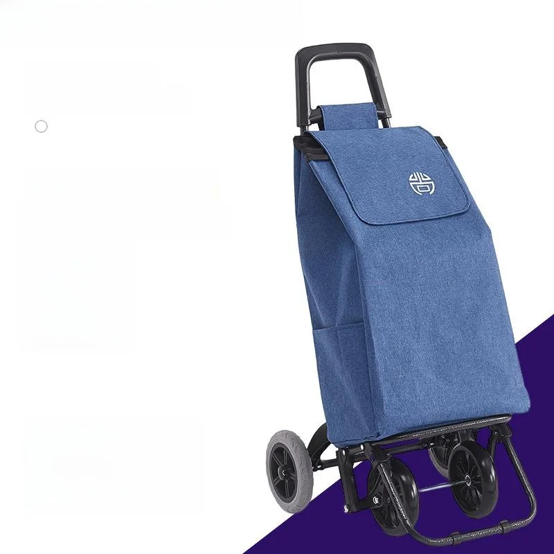 

Portable Four-Wheel Shopping Cart Vegetable Buying Hand-Pulled Cart Shock-Absorbing Wheels Oxford Cloth Material Stainless Steel