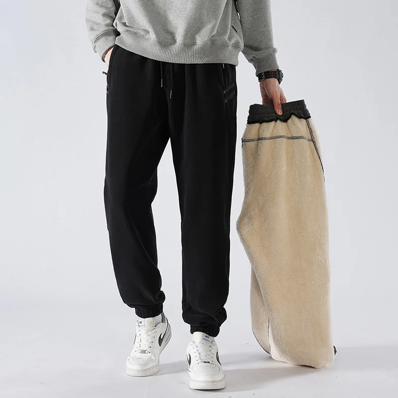 

Autumn and Winter Fleece Velvet and Thickening Sports Bound Feet Sherpa Streetwear Men Pants Joggers Keep Warm Leisure Underwear