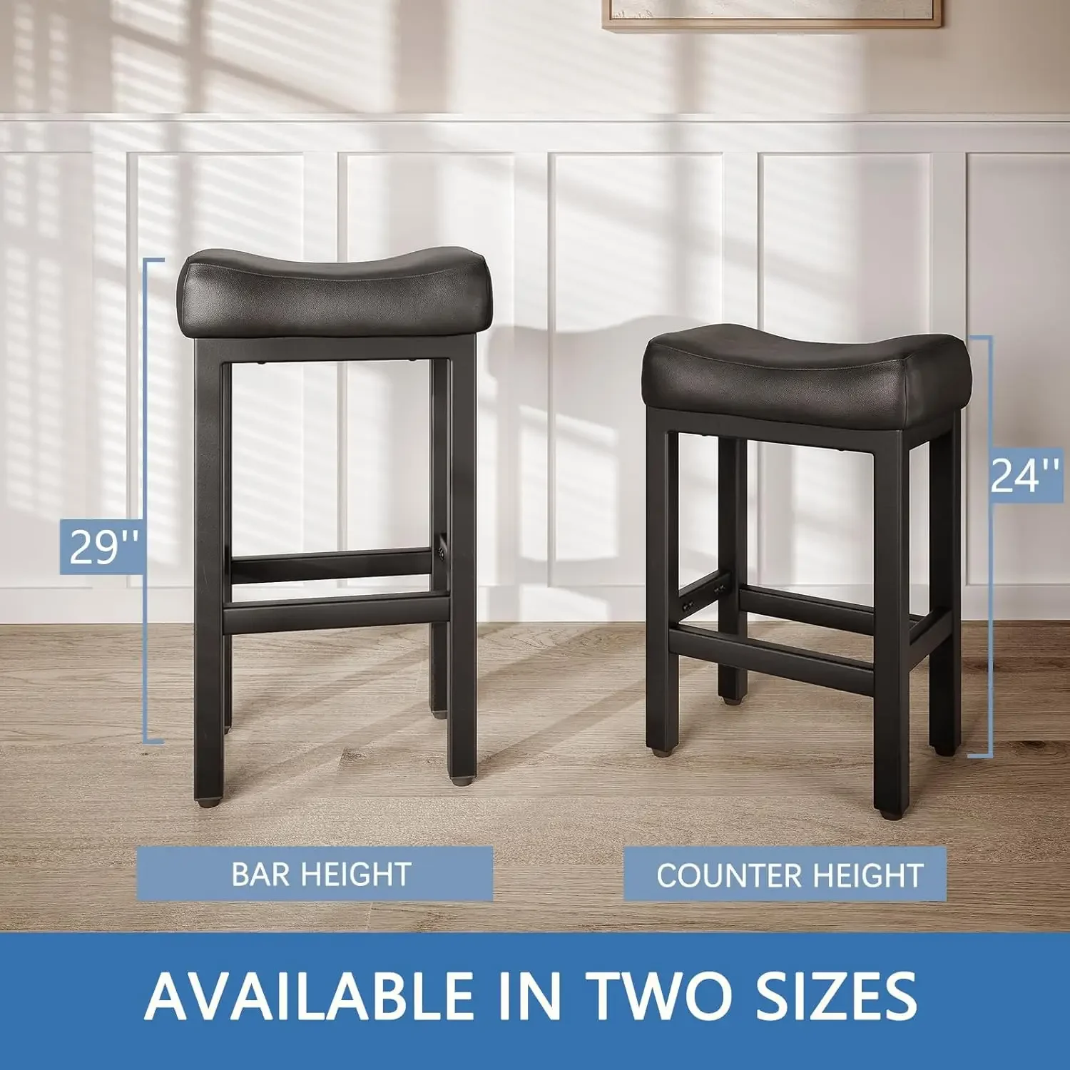29 Inch Bar Height Bar Stools Set of 2, 29" Barstools for Kitchen Island Counter, Backless Bonded Leather Bar Height Stools